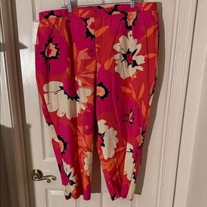 Sigrid Olsen Bright Floral Crop Pants in Pink, Orange & Cream